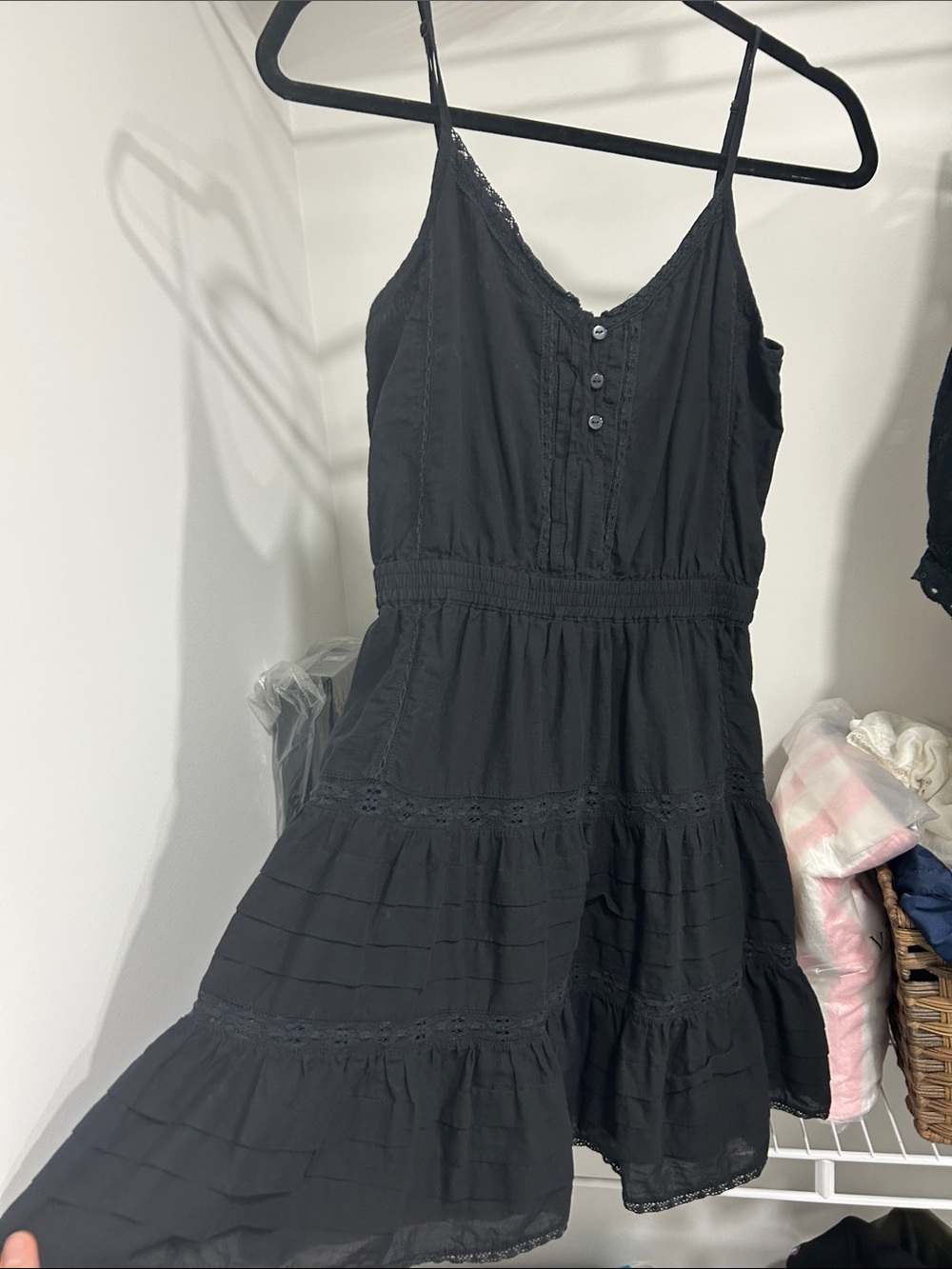 Aritzia Black Mini Sundress with Lace Trim